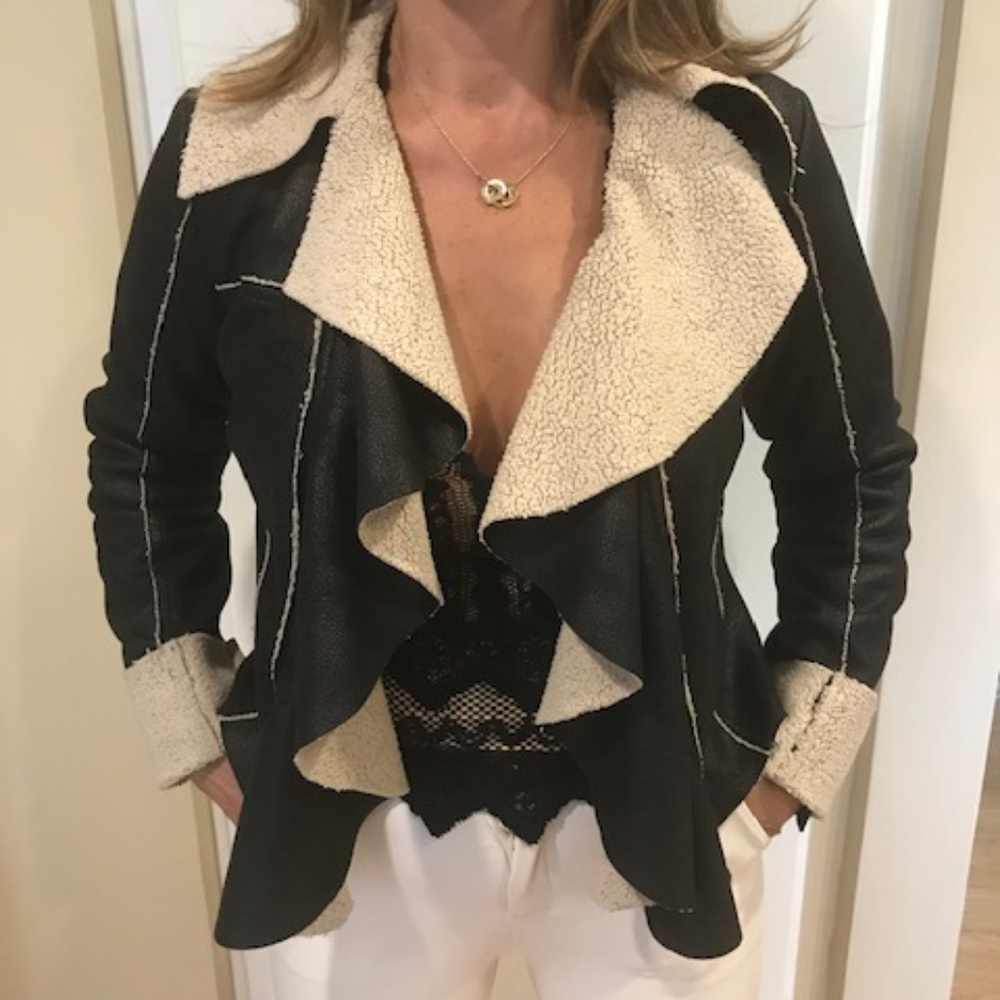Poetry Faux Leather Shearling Unstructured Jacket